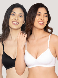 K LINGERIE Sharon Women's Detachable Straps Padded T-Shirt Bra-BLACK WHITE