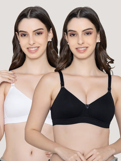 Tessa Full Support Seamless Designer Bra for Women Pack of 2-BLACK WHITE