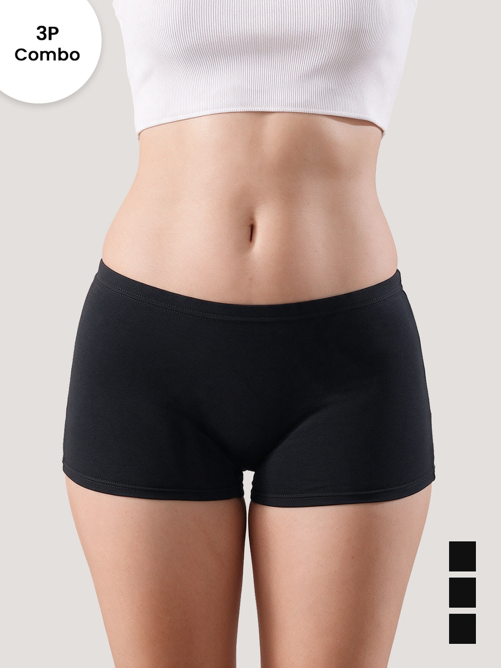Willow High Coverage Women's Boyshort Briefs | Pack of 3-BLACK BLACK BLACK
