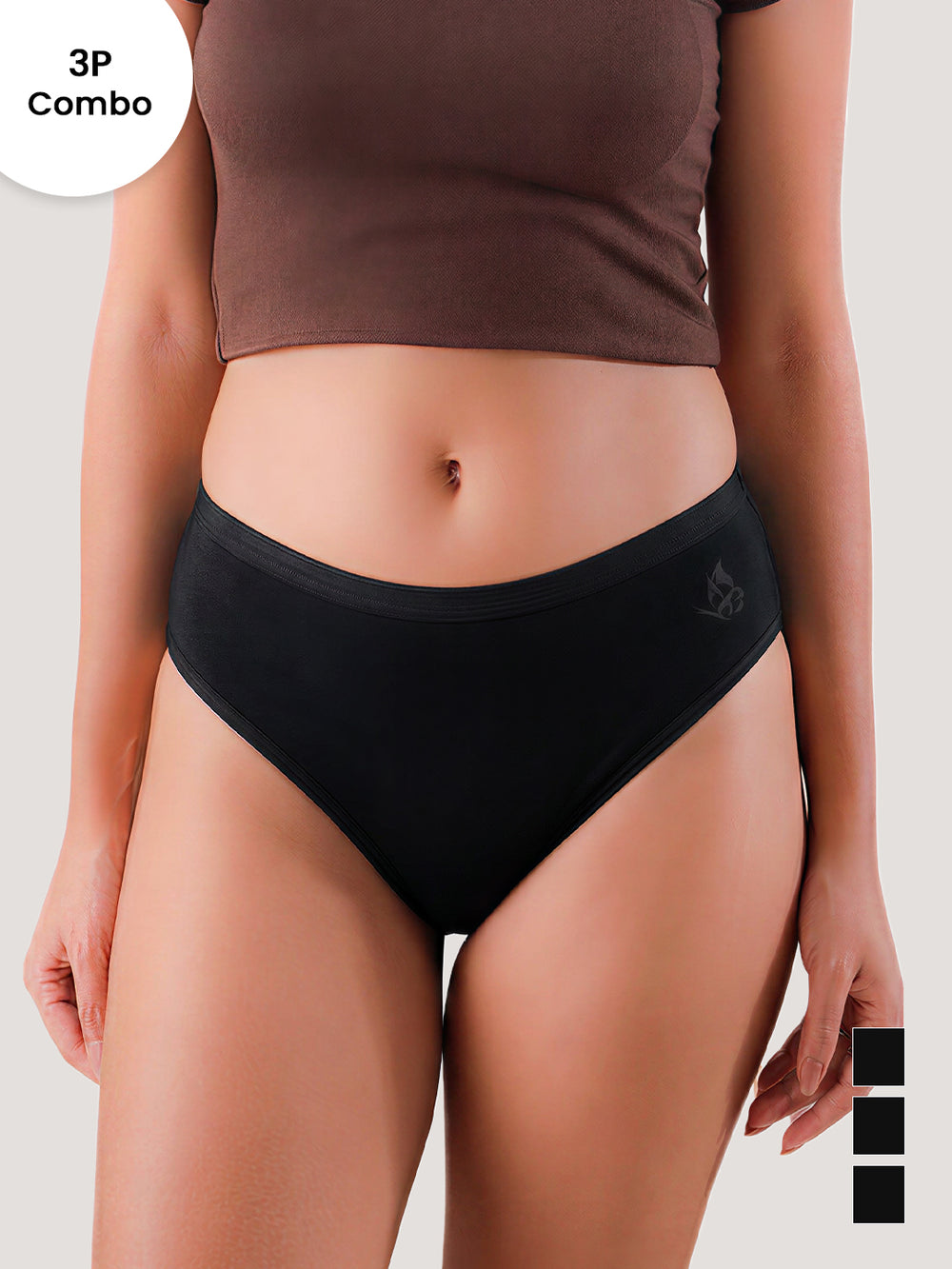 Snow Women's Modal Fabric Everyday Hipster Panties | Pack of 3-BLACK BLACK BLACK
