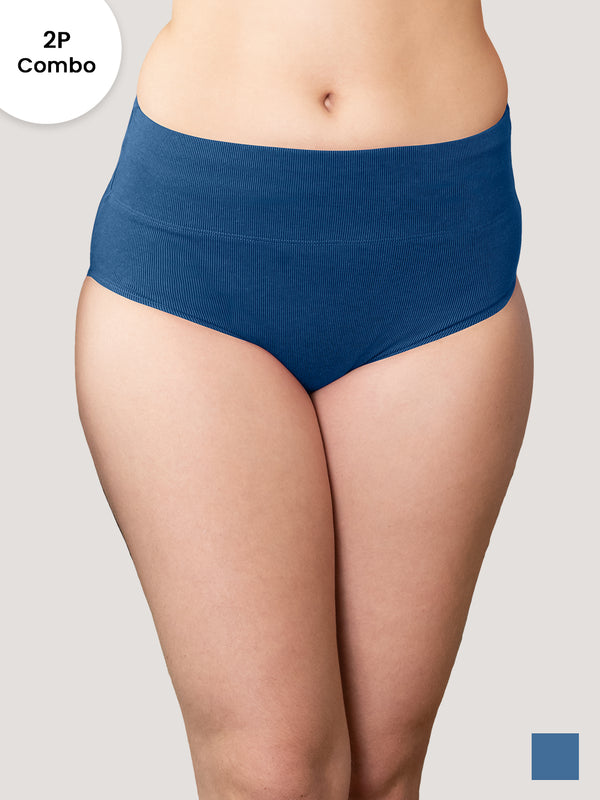 Isac High Waist Panties for Woman | Pack of 2-BLUE BLUE