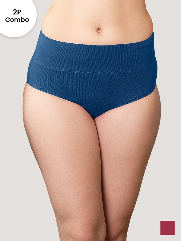 Isac High Waist Panties for Woman | Pack of 2-BLUE MAROON