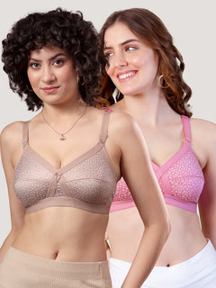 Kalyani Maxine Cross Over Front Full Coverage Cotton Minimizer Bra Pack of 2-BLUSH FAWN