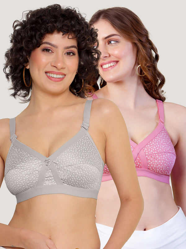 Kalyani Maxine Cross Over Front Full Coverage Cotton Minimizer Bra Pack of 2-BLUSH L.GREY