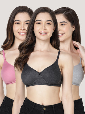 Emily Lightly Padded Multiway Everyday Bra | Pack of 3-BLUSH M.BLACK M.GREY