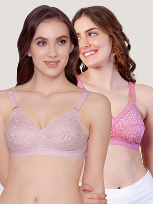 Kalyani Maxine Cross Over Front Full Coverage Cotton Minimizer Bra Pack of 2-BLUSH PINK