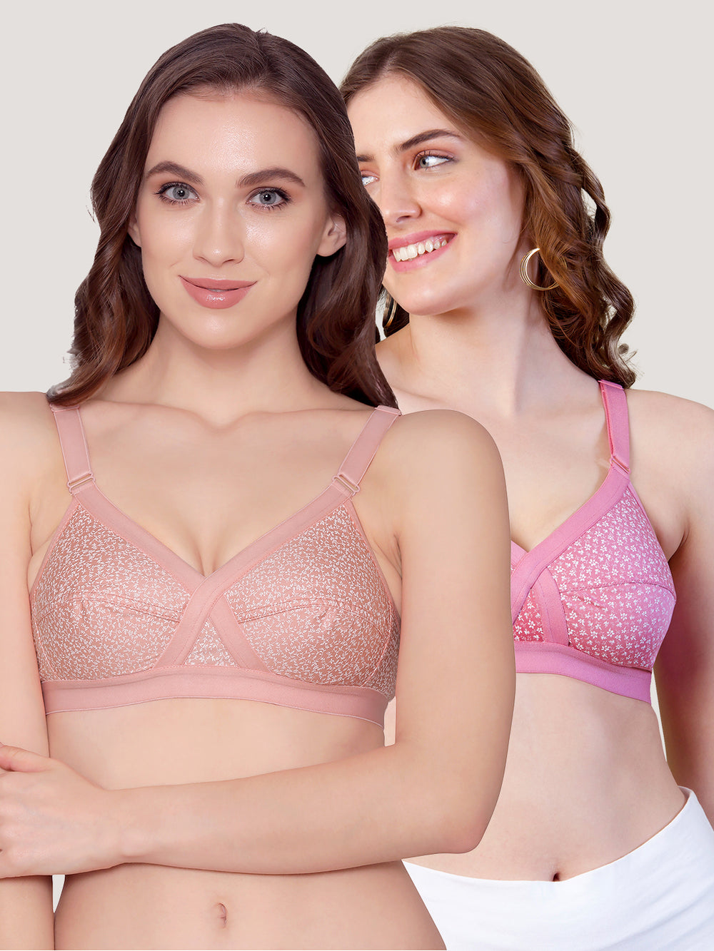 Kalyani Maxine Cross Over Front Full Coverage Cotton Minimizer Bra Pack of 2-BLUSH ROSE