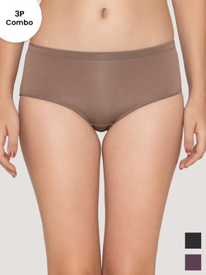 Cooper Medium Coverage Hipster Panties | Pack of 3-BROWN BLACK DARK VOILET