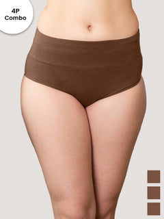ISAC High Waist Tummy Control Panties for Woman | Pack of 4-BRW BRW BRW BRW