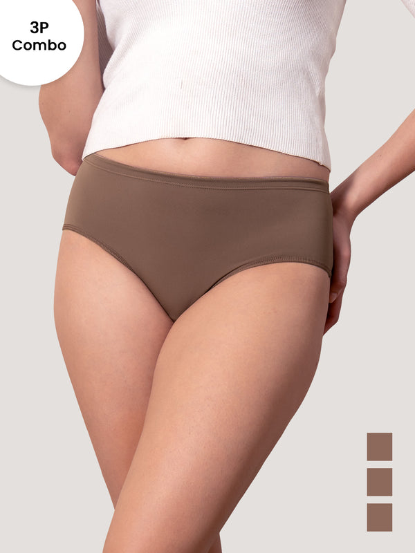 Cooper Women Super Stretchable Full Coverage High Waist Hipster Panties | Pack of 3-BROWN BROWN BROWN