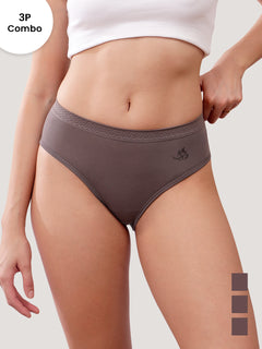 Oshiya Micro Modal Mid Rise Hipster Panty with Full Back Coverage Pack of 3 | BROWN BROWN BROWN