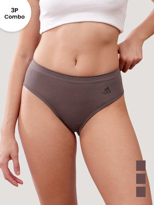 Oshiya Micro Modal Mid Rise Hipster Panty with Full Back Coverage Pack of 3 | BROWN BROWN BROWN