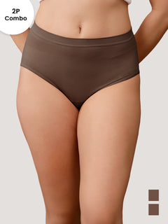 Kavya Women’s High Rise Full Coverage Knitted Hipster Panty with No-Roll Broad Inner Elastic Waistband Pack of 2| BROWN BROWN