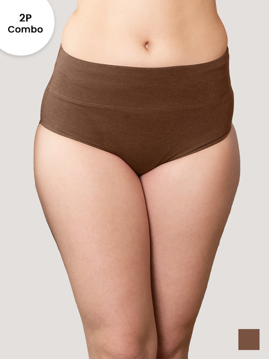 Isac High Waist Panties for Woman | Pack of 2-BROWN BROWN