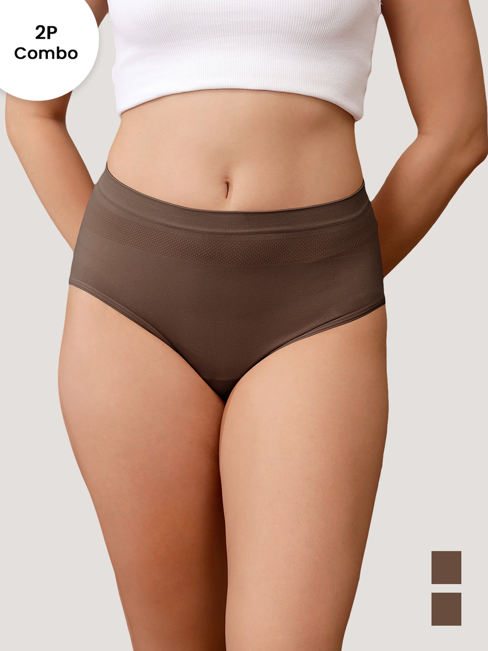 Kavya Women’s High Rise Full Coverage Knitted Hipster Panties | Pack of 2 | BROWN BROWN