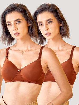 Sheley Women's Wirefree Soft Padded Cups Detachable Straps Bra Pack of 2-BROWN BROWN