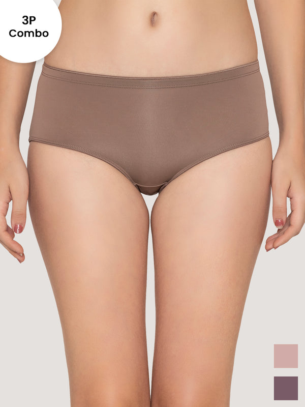 Cooper Medium Coverage Hipster Panties | Pack of 3-BROWN CREPE DARK VOILET