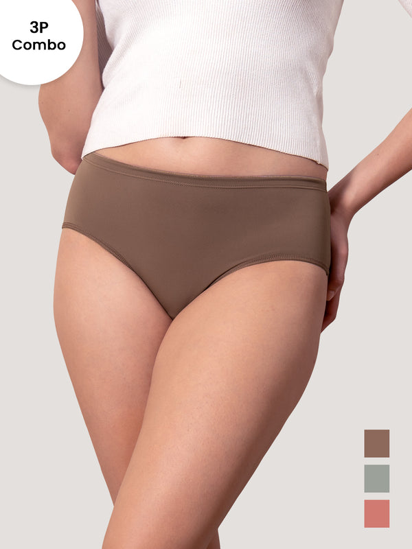 Cooper Women Super Stretchable Full Coverage High Waist Hipster Panties | Pack of 3-BROWN L.GREEN DUSTY ROSE