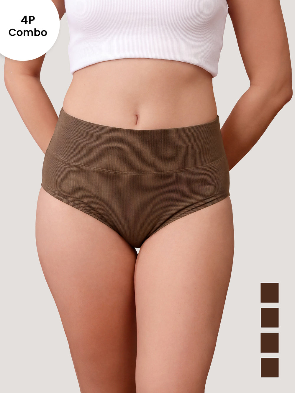 ISAC High Waist Tummy Control Panties for Woman | Pack of 4-BRW BRW BRW BRW