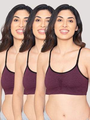 Ira Non Padded Everyday Beginners Bra | Pack of 3-BURGUNDY BURGUNDY BURGUNDY