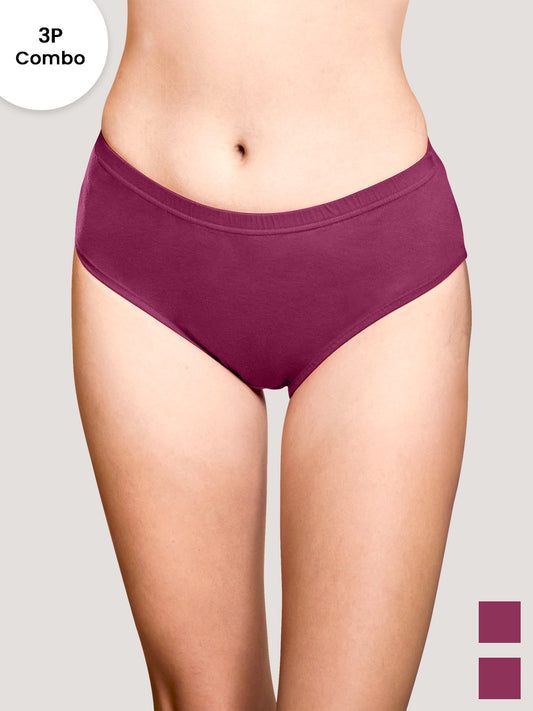 Theo Inner Elastic Hipster Panties | Pack of 3-BURGUNDY BURGUNDY BURGUNDY