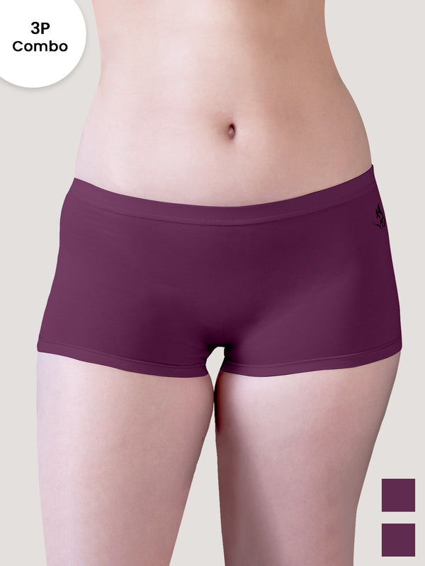 Willow Women's Boyshort Panties | Pack of 3-BURGUNDY BURGUNDY BURGUNDY