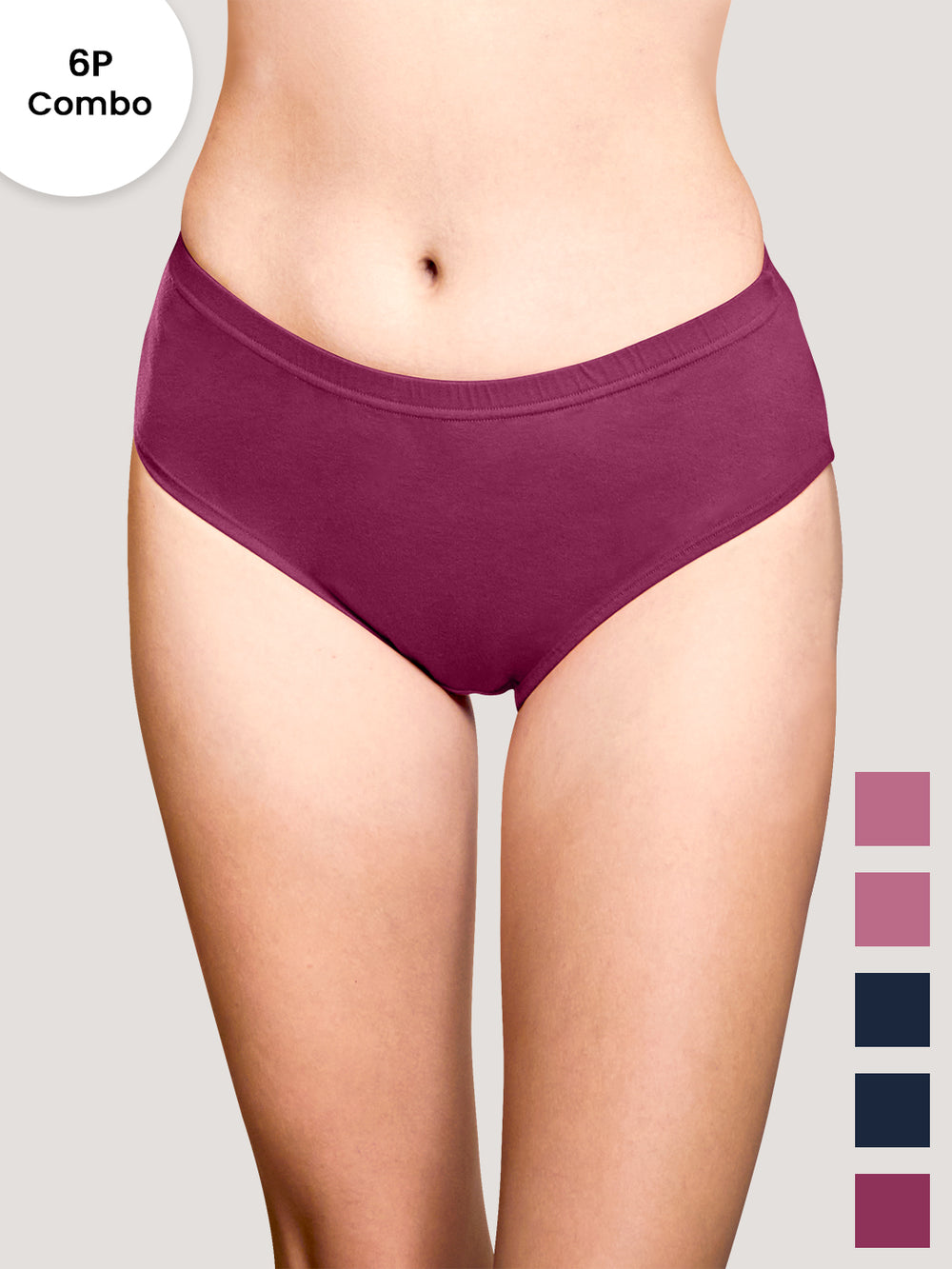 Theo Woman's Inner Elastic Hipster Panties | Pack of 6-BGD BGD PBLE PBLE ORS ORS