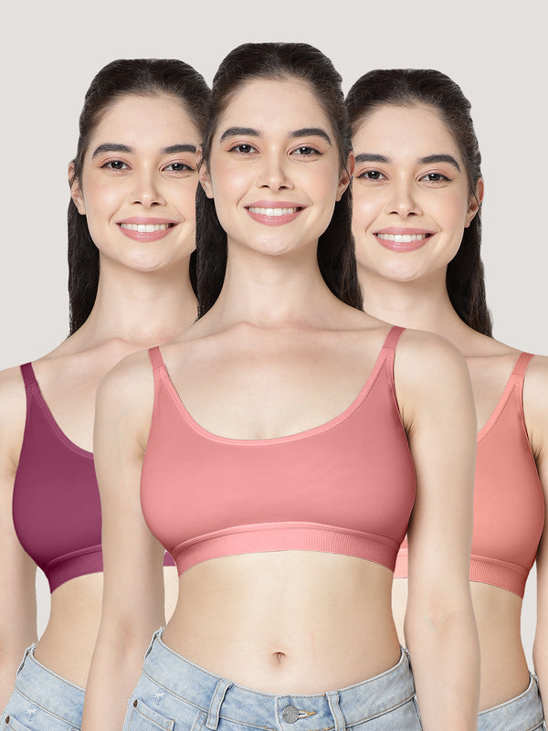 Cathy Double-Layered Slip-On Beginner Bra | Pack of 3-BURGUNDY ONION ROSE