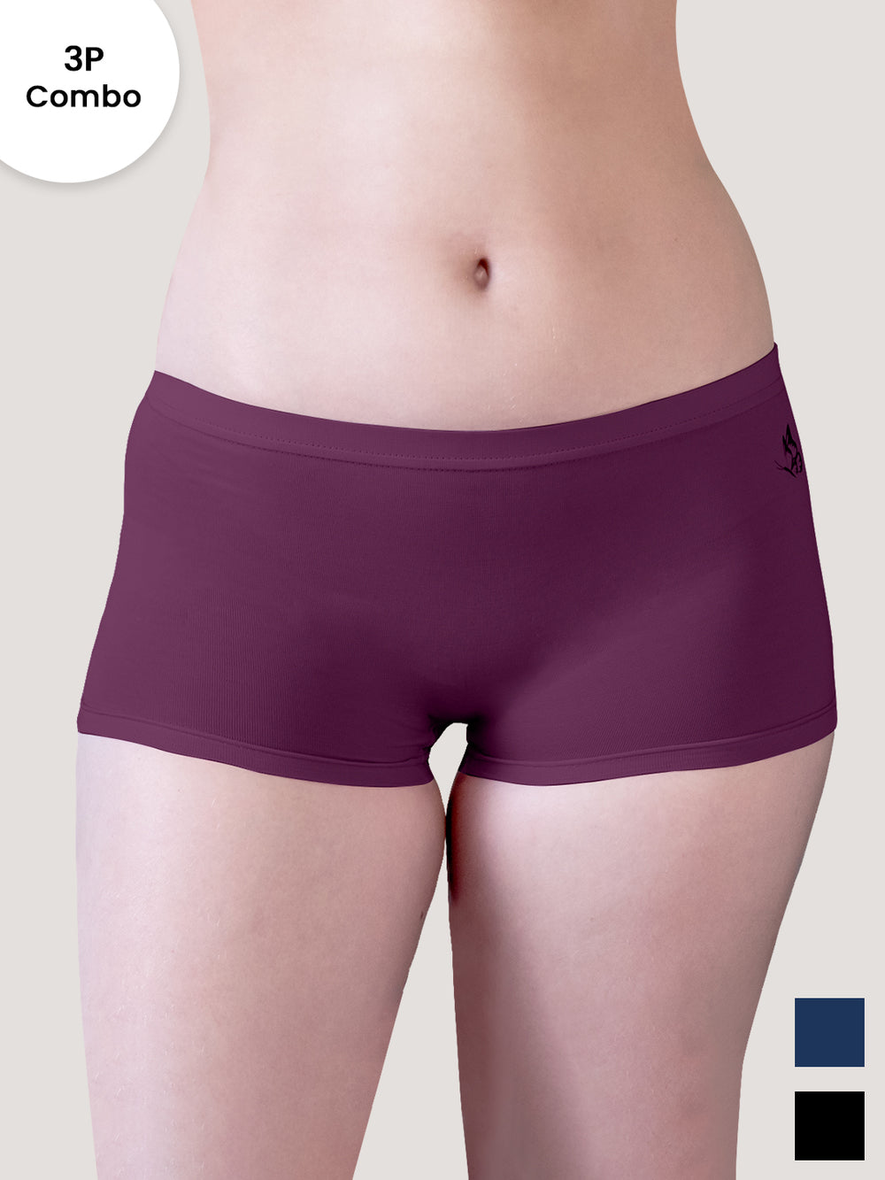 Willow Women's Boyshort Panties | Pack of 3-BURGUNDY P.BLUE BLACK