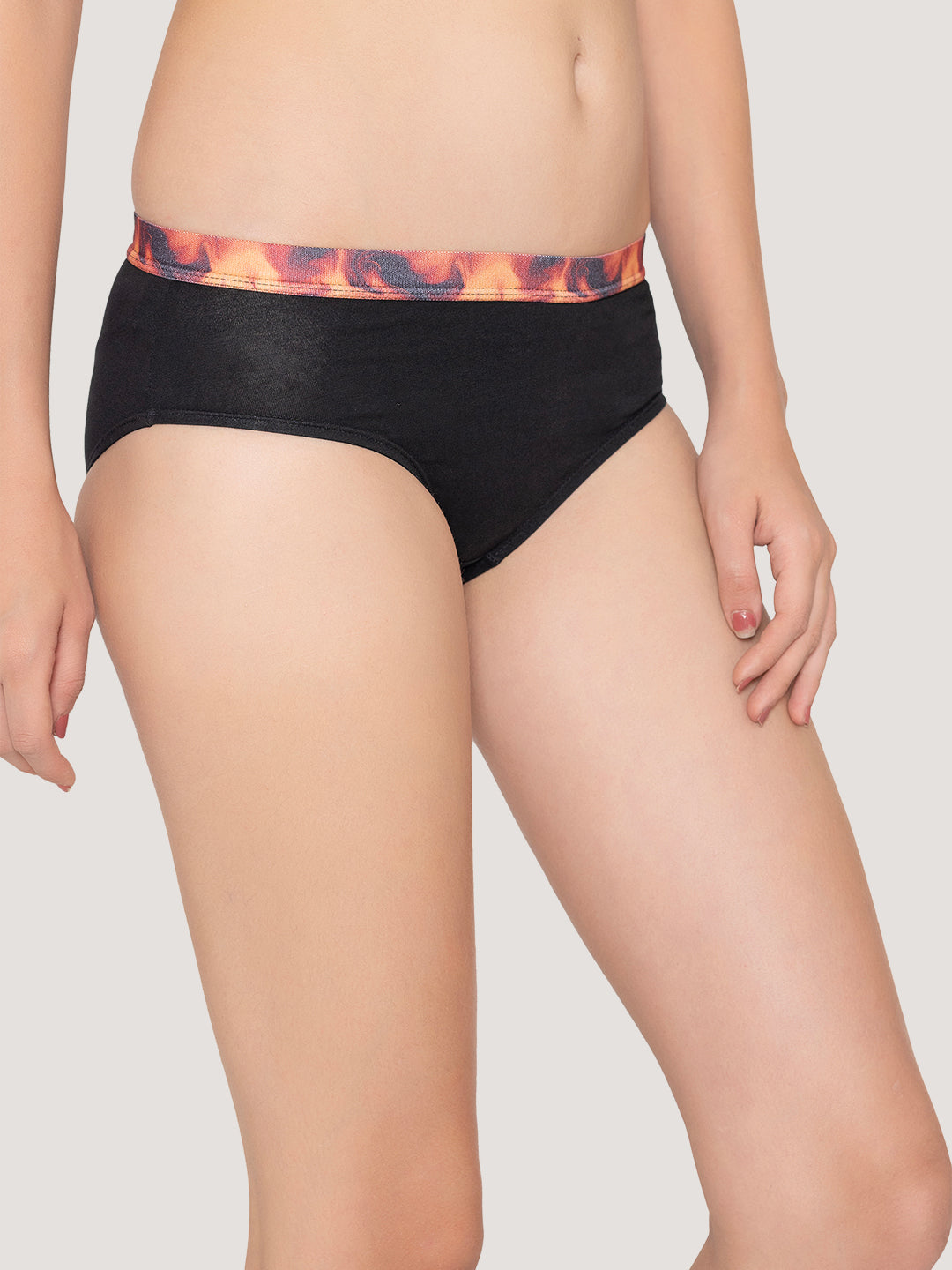 Berry Low Waist Printed Panties | Pack of 3-BLACK NUDE ORANGE RUST