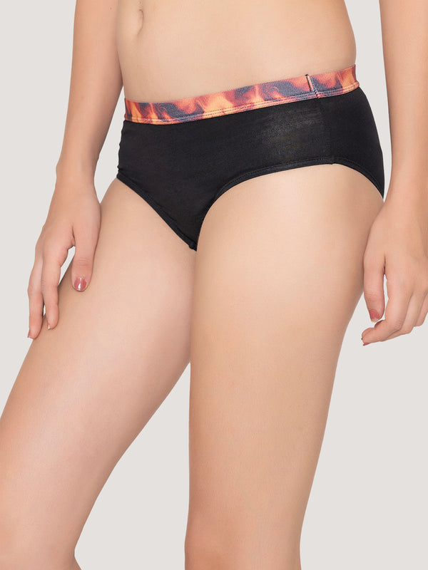 Berry Low Waist Printed Panties | Pack of 3-BLACK NUDE ORANGE RUST