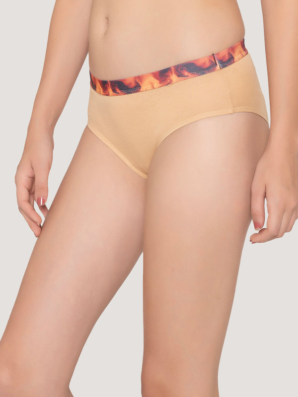 Berry Low Waist Printed Panties | Pack of 3-BLACK NUDE ORANGE RUST