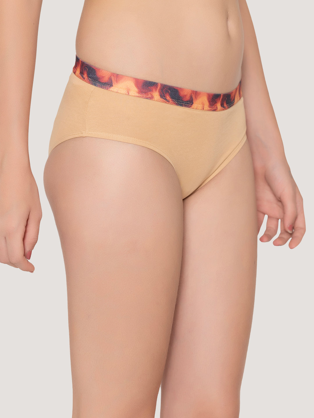 Berry Low Waist Printed Panties | Pack of 3-BLACK NUDE ORANGE RUST