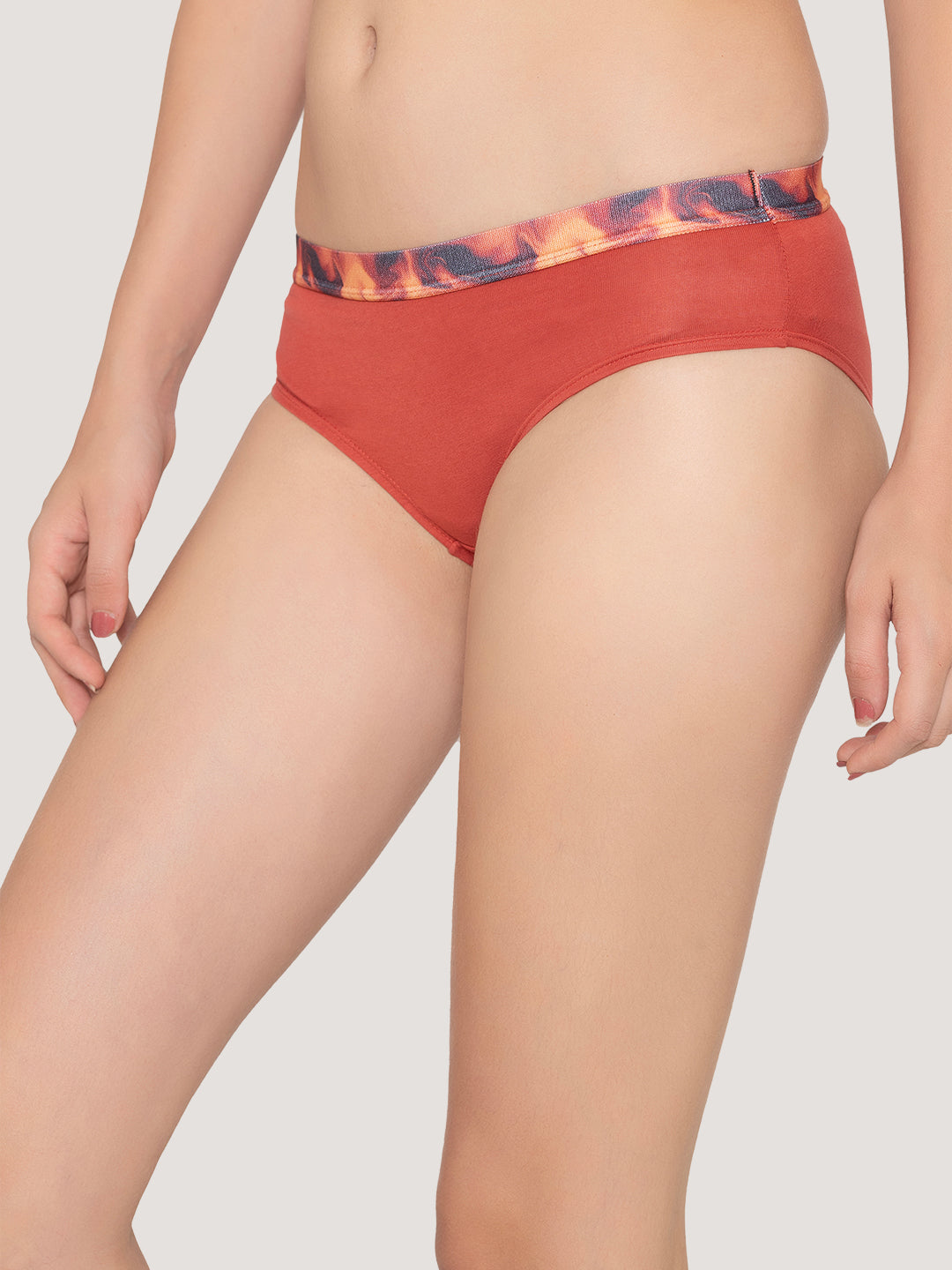 Berry Low Waist Printed Panties | Pack of 3-BLACK NUDE ORANGE RUST