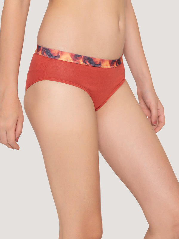 Berry Low Waist Printed Panties | Pack of 3-BLACK NUDE ORANGE RUST