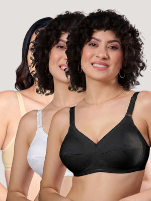 Damini Full Coverage Cotton Everyday Bra | Pack of 3-BLACK SKIN WHITE