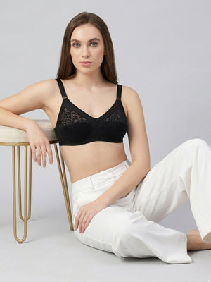 Clare Women's Full Support Non Padded Delicate Lace Bra | Pack of 2-Crepe Black
