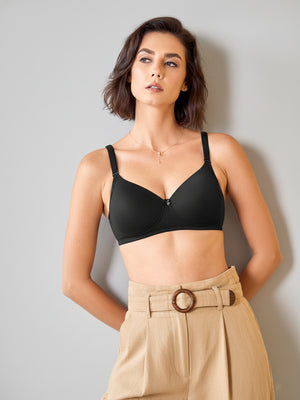 Sheley Women's Wirefree Soft Padded Cups Detachable Straps Bra- BLACK BLUSH