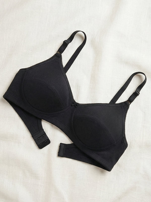Kalyani Rinni Non Padded Everyday Cotton Bra with Minimal Lace Details | BLACK BLACK BLACK BLACK BLACK Pack of 5