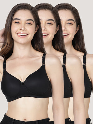 Cherry Full Coverage Lightly Padded Everyday Bra | Pack of 3-BLACK BLACK BLACK