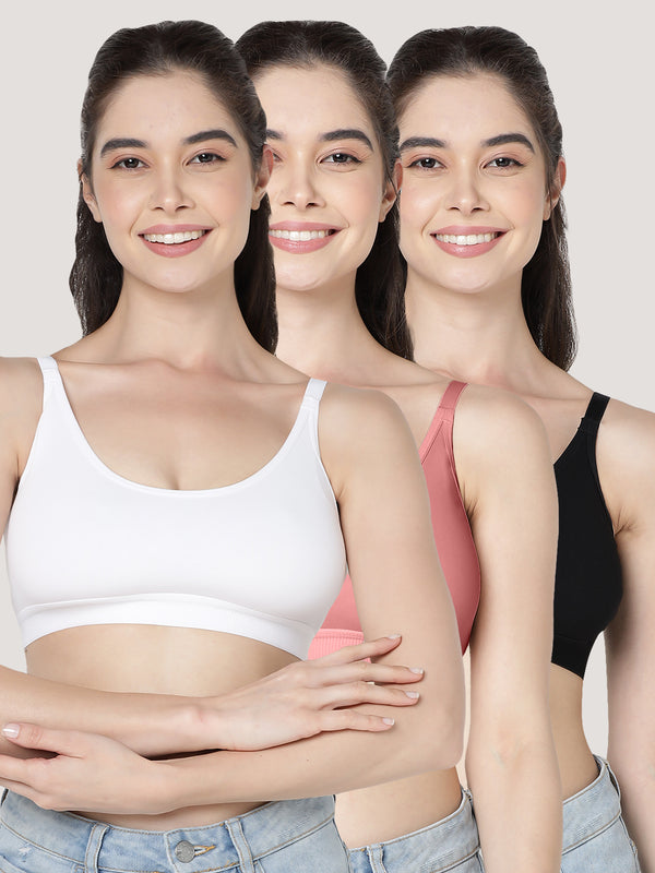 Cathy Double-Layered Slip-On Beginner Bra | Pack of 3-BLACK WHITE ONION