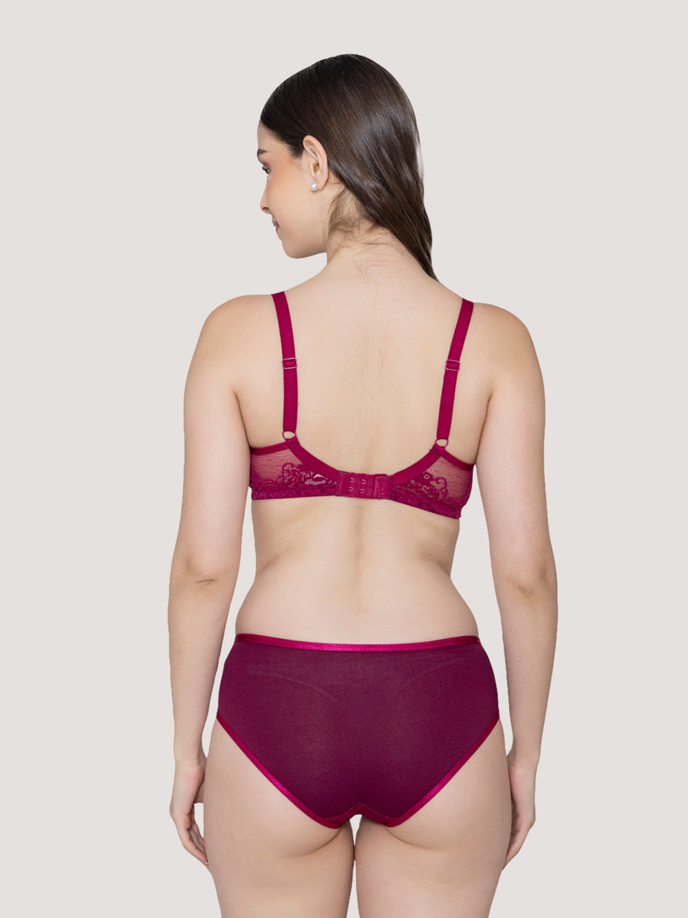 Brassica Underwired Embroidered Lace Bra Panty Set-BURGUNDY