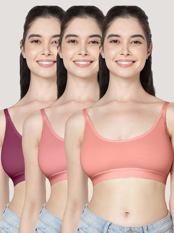 Cathy Double-Layered Slip-On Beginner Bra | Pack of 3-BURGUNDY ONION ROSE