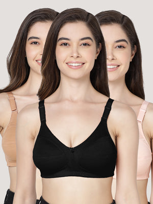 Anaya Full Coverage M Frame Minimizer Bra | Pack of 3-CAMEL BLACK PEACH