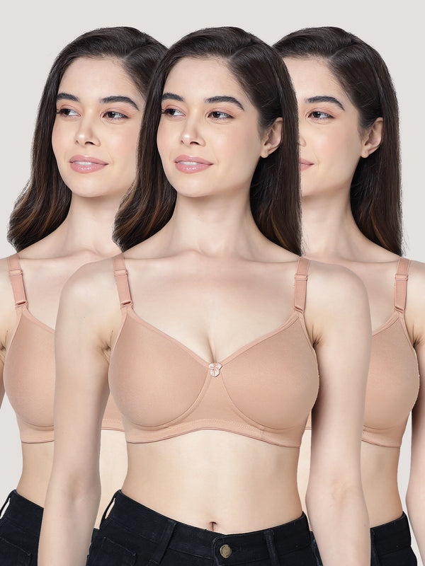 Cherry Full Coverage Lightly Padded Everyday Bra | Pack of 3-CAMEL CAMEL CAMEL