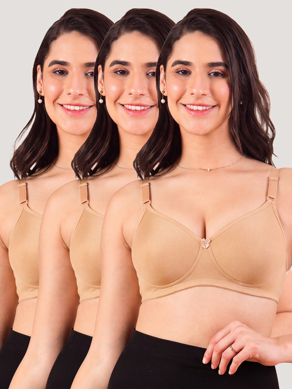 Cherry Full Coverage Lightly Padded Everyday Bra | Pack of 3-CAMEL CAMEL CAMEL