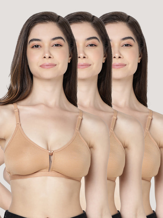 Gloria Full Coverage Double Layered Cups Everyday Bra | Pack of 3-CAMEL CAMEL CAMEL