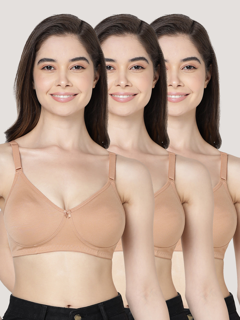 Evlyn Double Layered Cups Regular Bra | Pack of 3-CAMEL CAMEL CAMEL