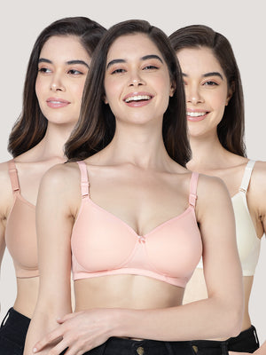 Cherry Full Coverage Lightly Padded Everyday Bra | Pack of 3-CAMEL PEACH SKIN