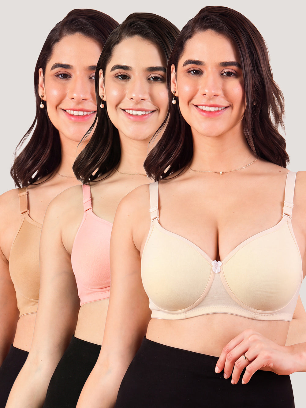 Cherry Full Coverage Lightly Padded Everyday Bra | Pack of 3-CAMEL PEACH SKIN
